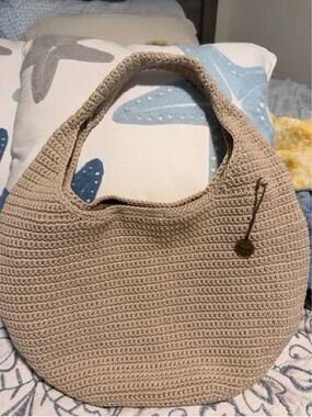 Beige Crochet Hobo Bag - Women